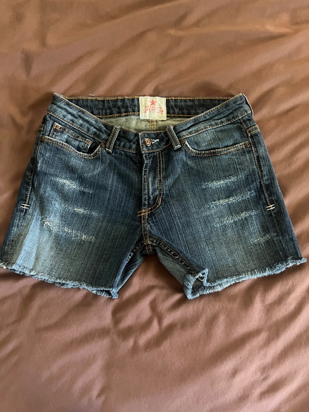 People's Liberation Dark Blue Distressed Jean Cutoff Shorts